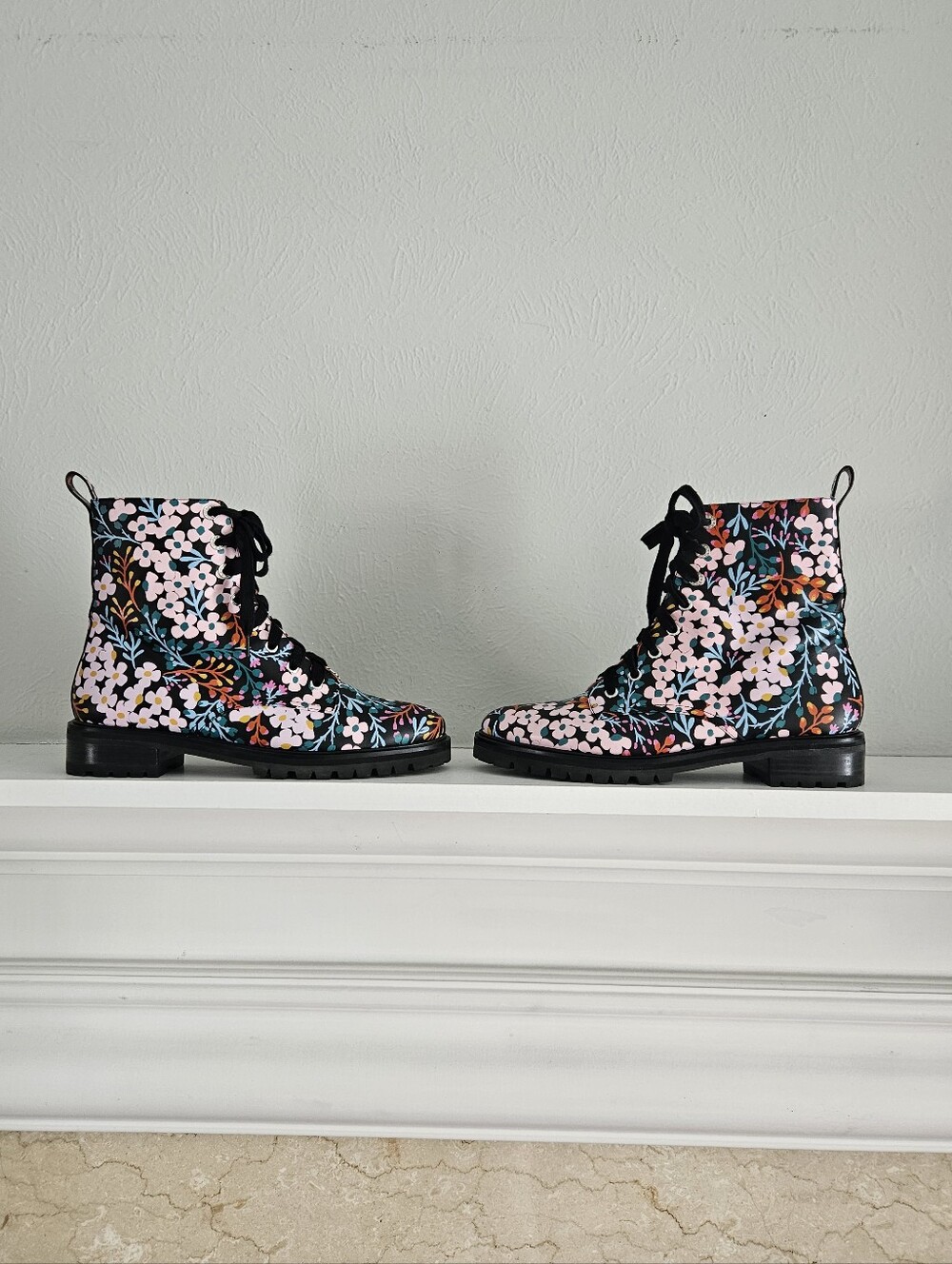 NWOT Kate Spade New York Jemma Floral Lace Up Combat Boots/Booties - Picture 2 of 9